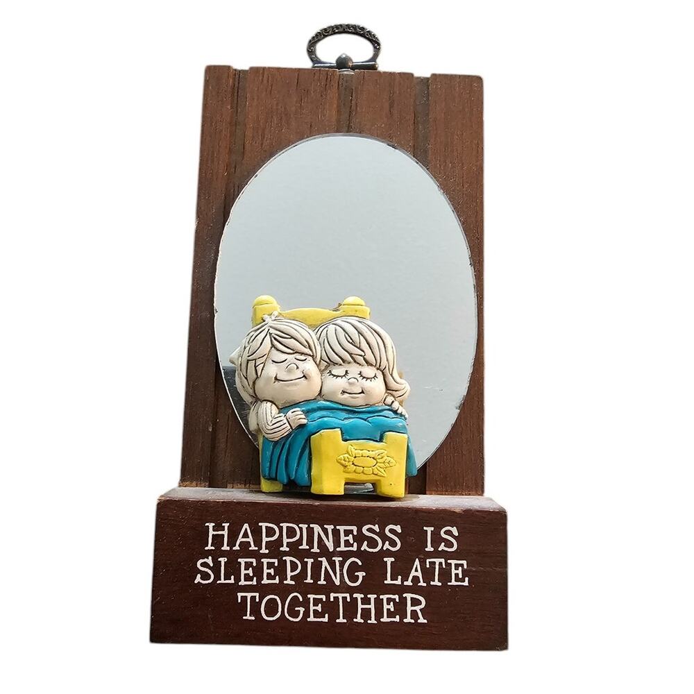 1970s Wallace & Berrie Happiness Is Sleeping Late Together Wall Hanging Mirror